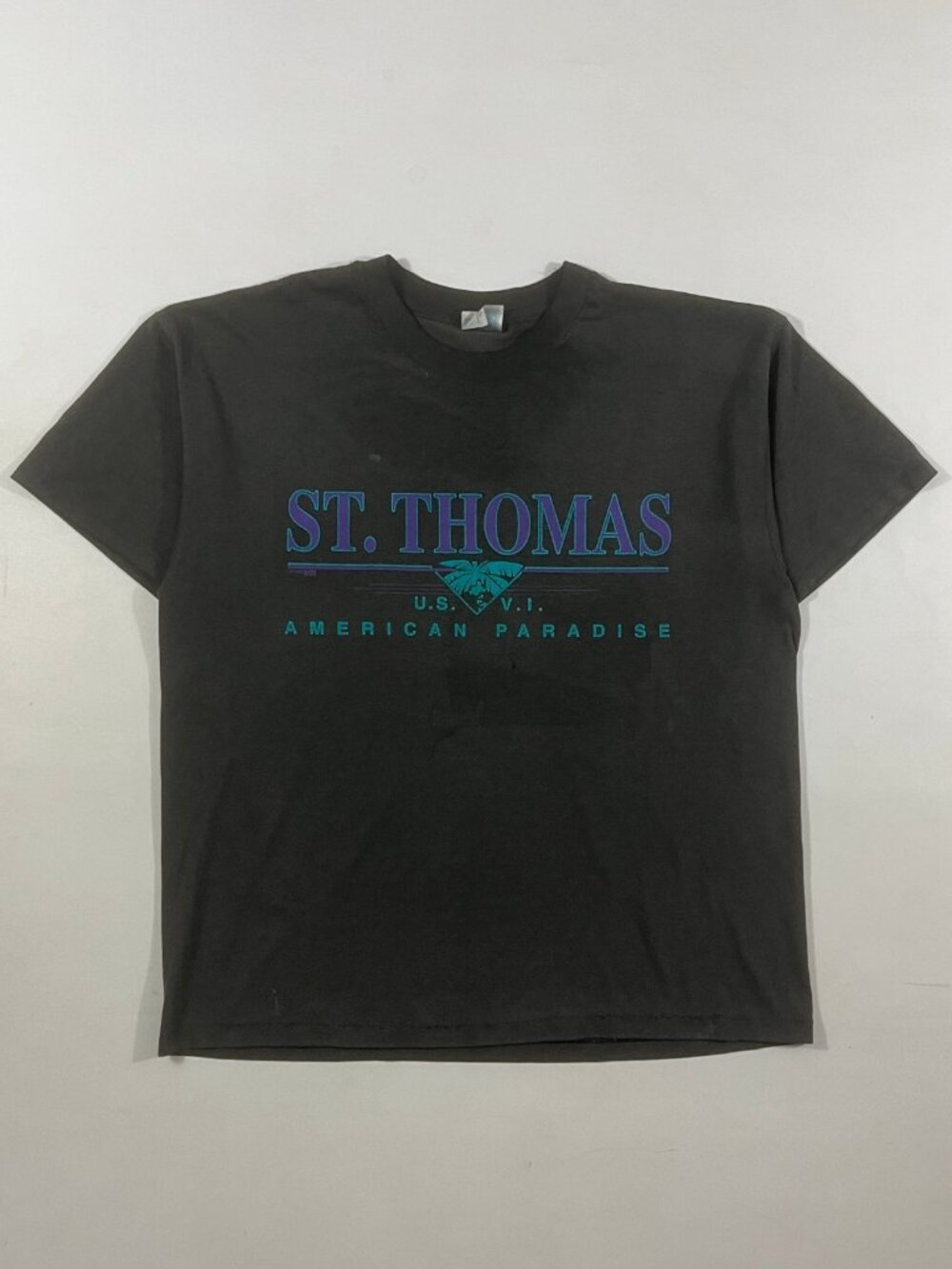 Vintage 90s St. Thomas USVI American Paradise Faded Black Souvenir Tee XL
